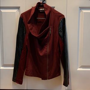 Burgundy sweater with faux leather detailing